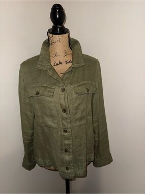 Nicole Miller New York Linen Olive Green Button-Up Jacket